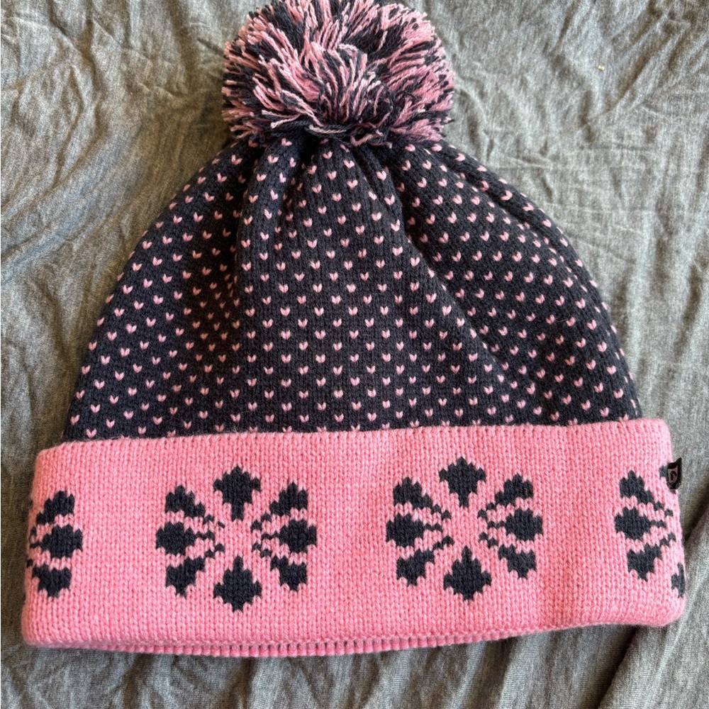 Pink and navy Pom-Pom Beanie